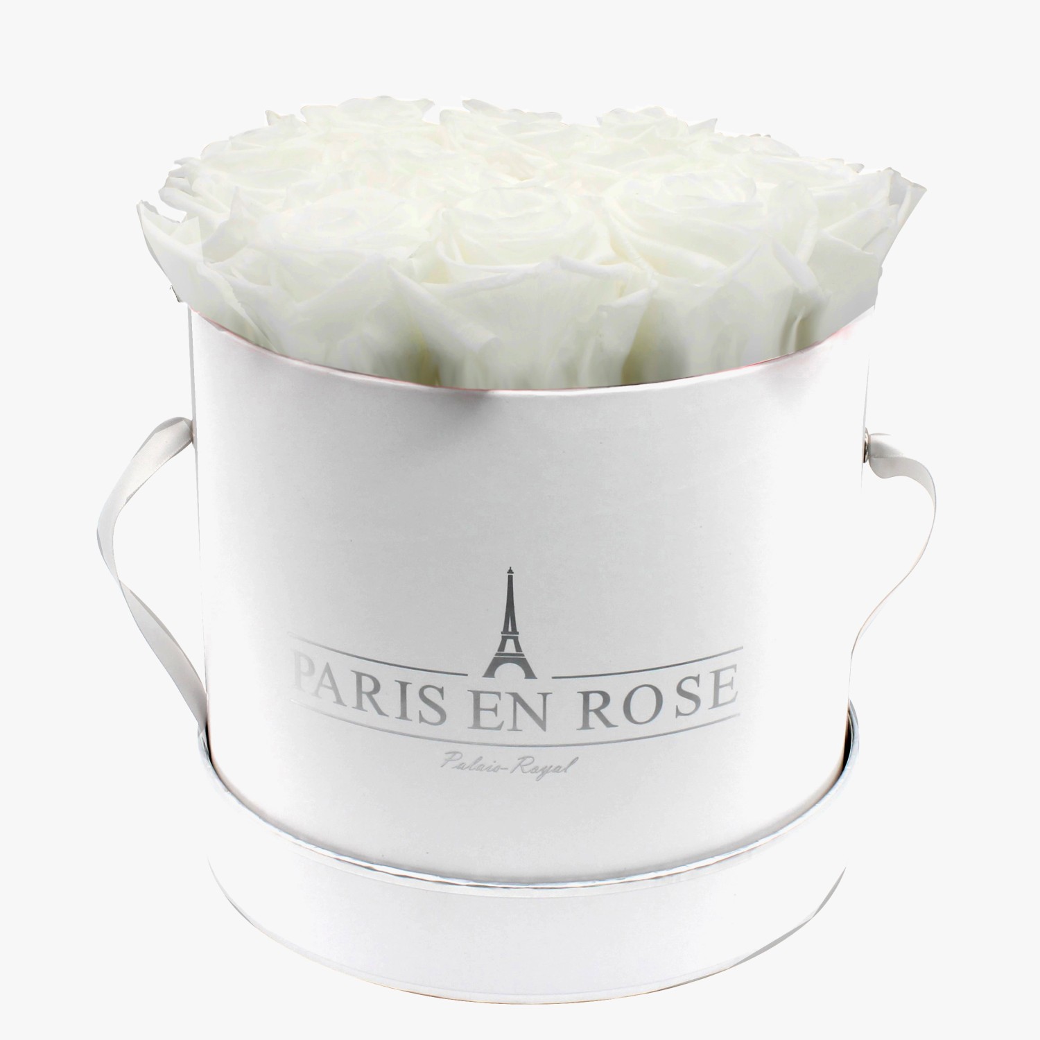 Rosenbox Ø 19 cm Weiß-Silber mit 14 Weißen Rosen günstig online kaufen