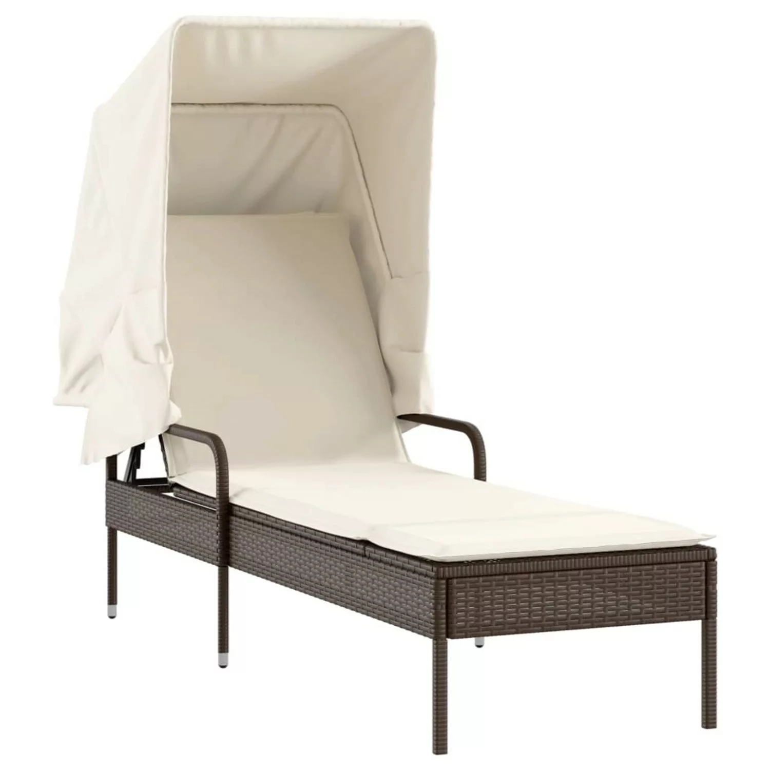 vidaXL Sonnenliege mit Dach Braun Poly Rattan günstig online kaufen