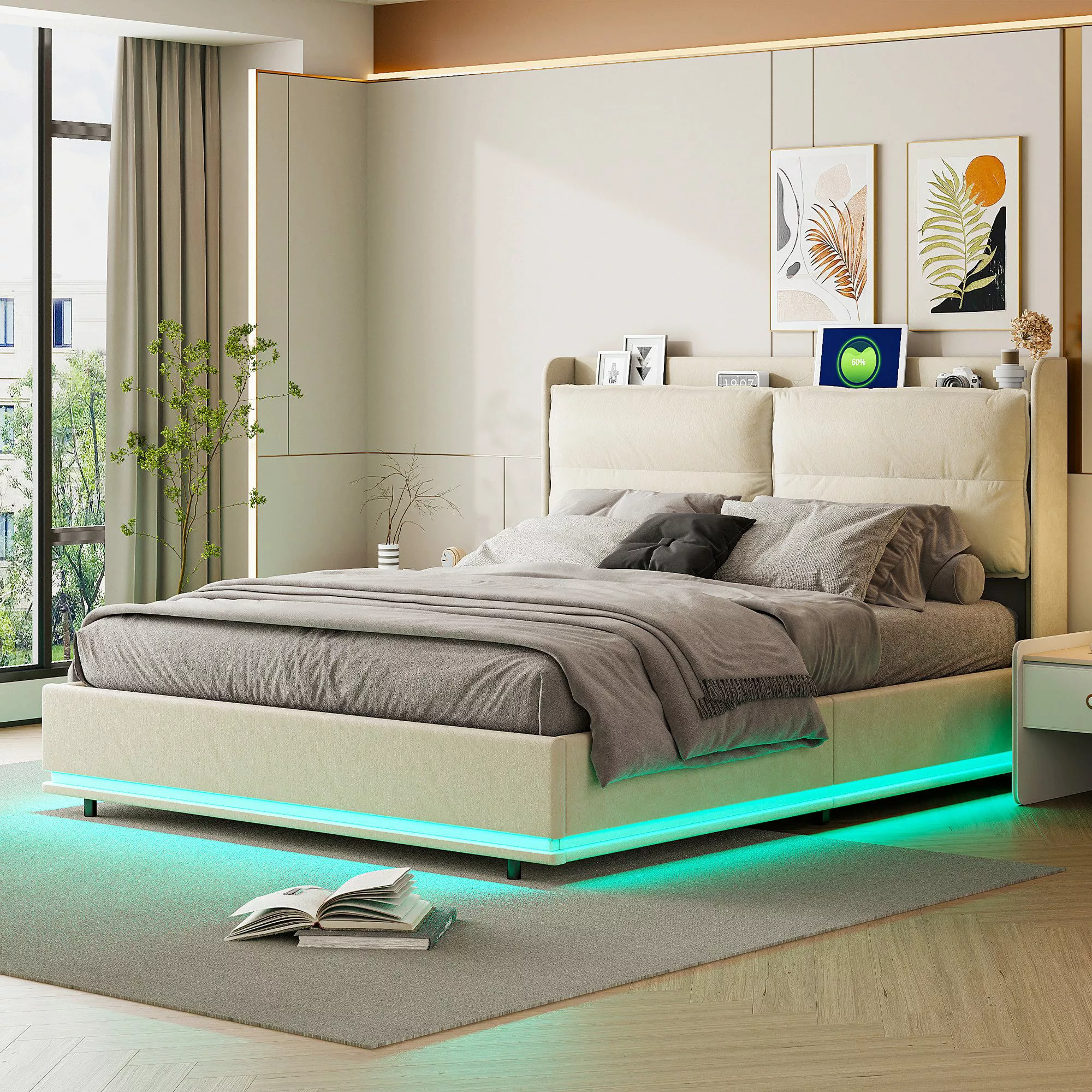 Gdood Polsterbett Stauraumbett Doppelbett LED (Mit günstig online kaufen