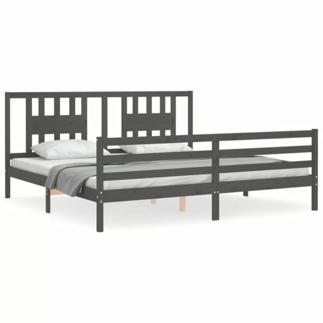 vidaXL Bett Massivholzbett mit Kopfteil Grau 200x200 cm günstig online kaufen