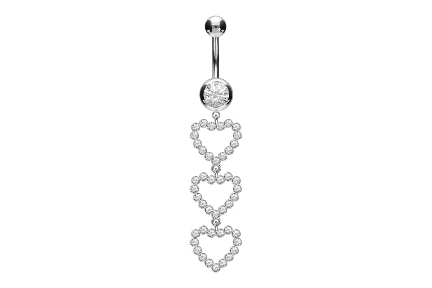 PIERCINGLINE Bauchnabelpiercing Chirurgenstahl Bananabell 3 KRISTALLHERZEN günstig online kaufen