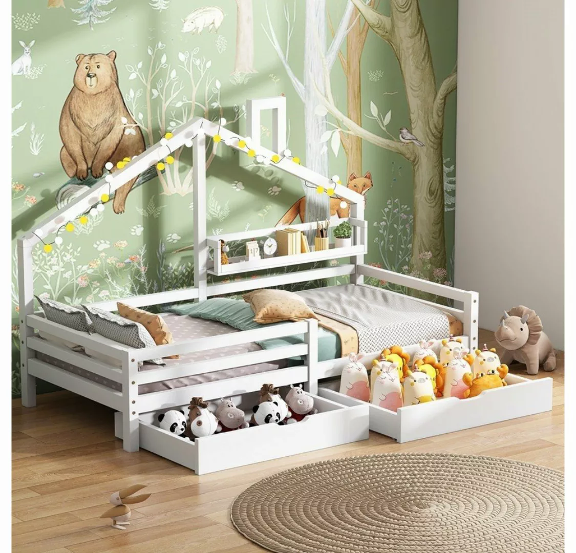 Fangqi Kinderbett Hausbett, Kinderbett mit Ablageregal Kaminform 90x200 Wei günstig online kaufen