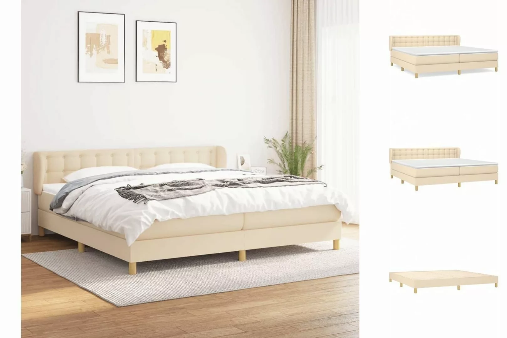 vidaXL Boxspringbett Boxspringbett mit Matratze Creme 200x200 cm Stoff Bett günstig online kaufen