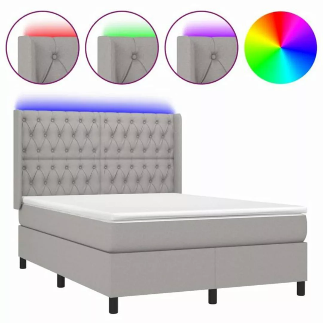 vidaXL Bettgestell Boxspringbett mit Matratze LED Hellgrau 140x200 cm Stoff günstig online kaufen