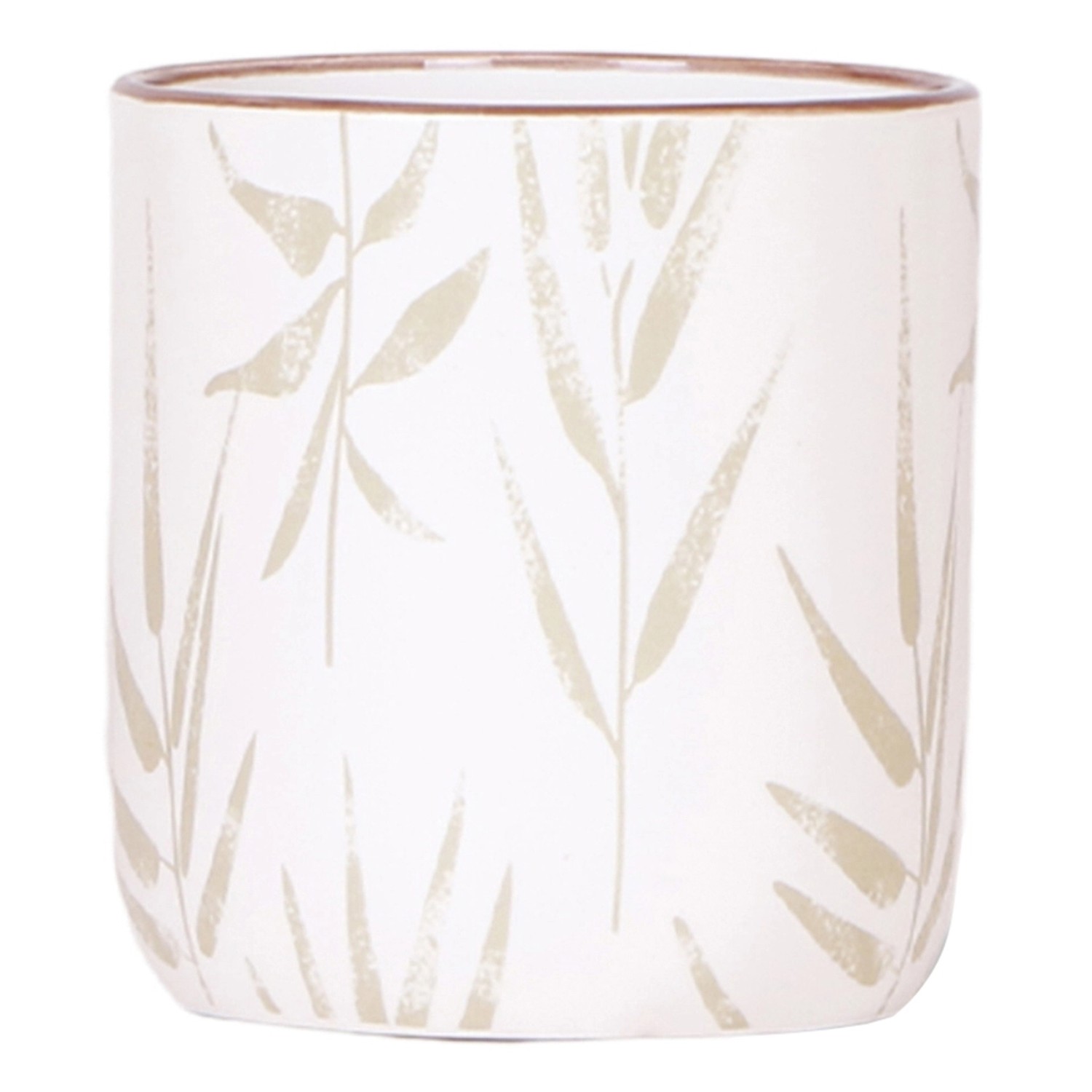 Keramik-Übertopf Leaf Bedruckt Ø 6 cm x 5 cm Weiß-Grün günstig online kaufen
