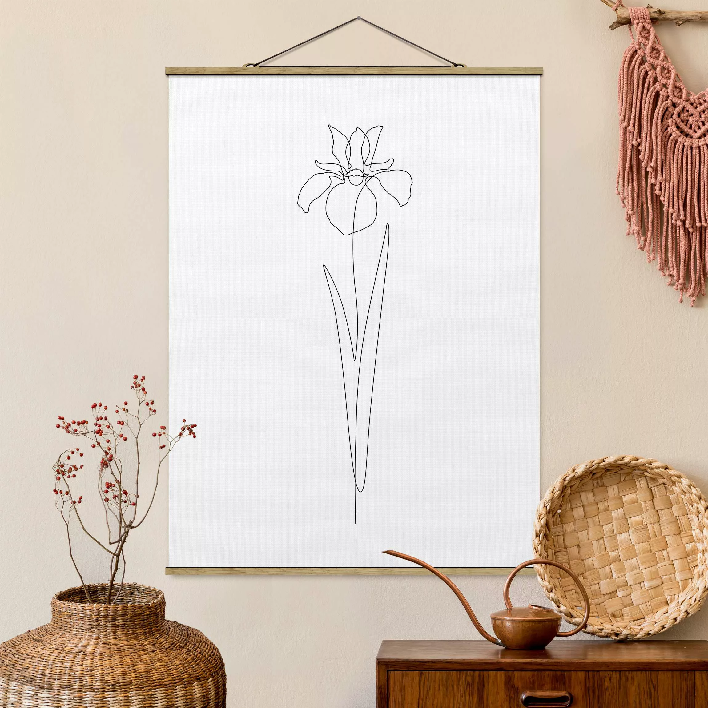 Stoffbild mit Posterleisten Line Art Blumen - Iris günstig online kaufen