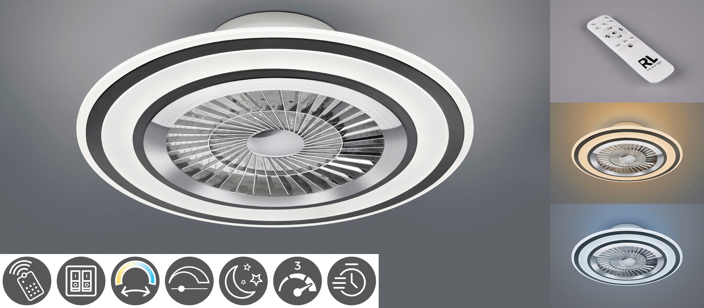 TRIO Leuchten LED Deckenleuchte »Flaga«, mit Ventilator, Fernbedienung, int günstig online kaufen