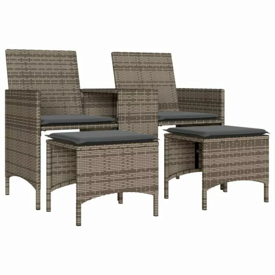 vidaXL Loungesofa Gartensofa 2-Sitzer mit Tisch und Hockern Grau Poly Ratta günstig online kaufen