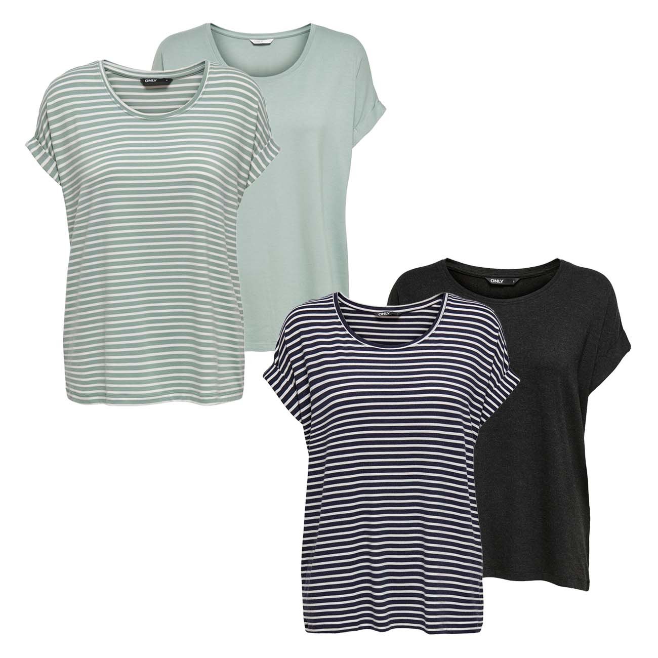 Only Damen O-Neck Top T-Shirt MOSTER 4er Pack Basic Kurzarm Rundhals Shirt günstig online kaufen