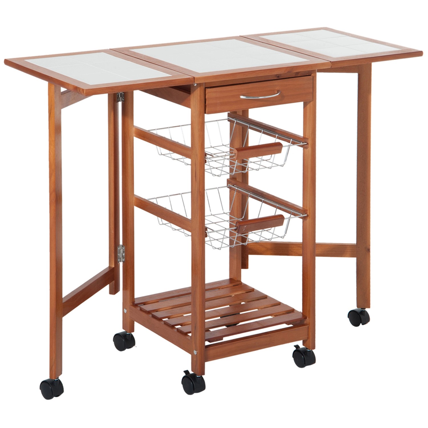 HOMCOM Küchenwagen mit Klappbarer Tischplatte Kiefernholz Natur 91 x 37 x 7 günstig online kaufen