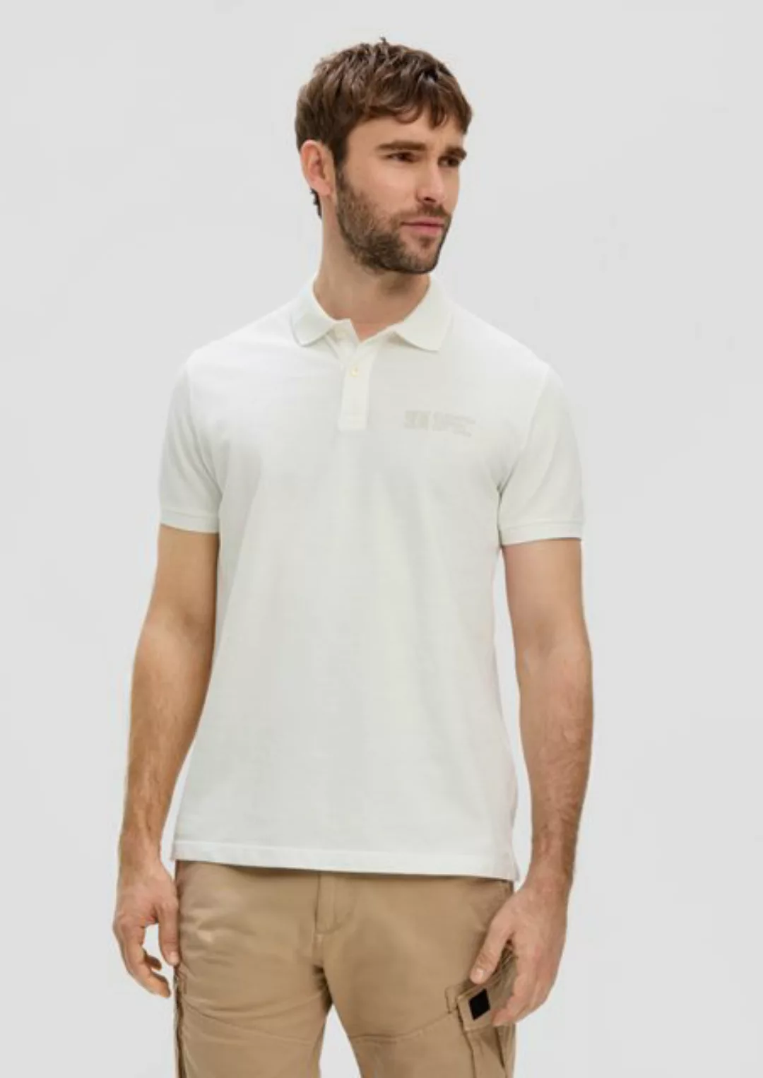 s.Oliver Kurzarmshirt Poloshirt mit Piquêstruktur und Logo-Print Streifen-D günstig online kaufen