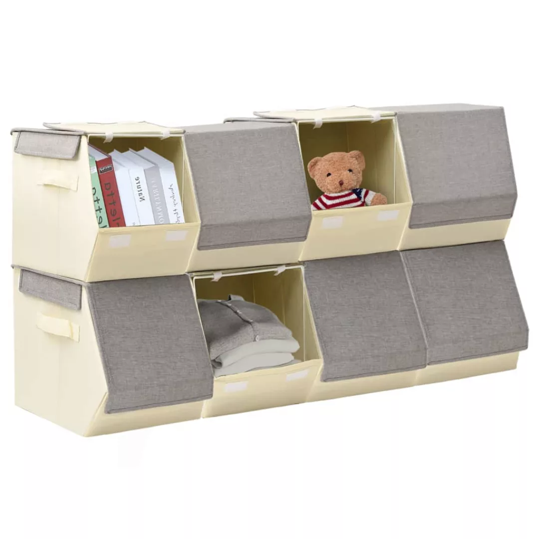 Aufbewahrungsboxen Mit Deckel 8 Stk. Stapelbar Stoff Grau Creme günstig online kaufen