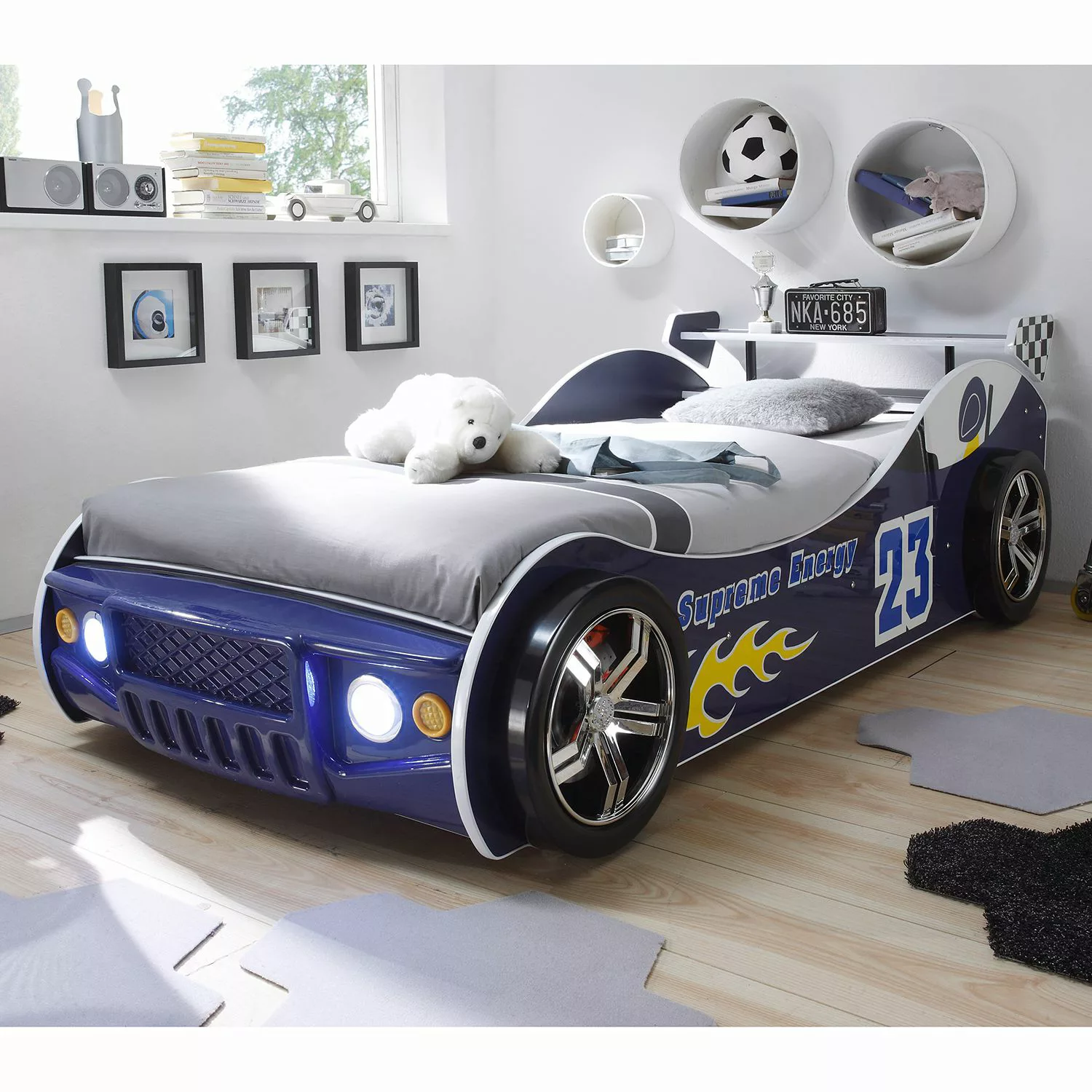 90x200 Autobett inkl Beleuchtung ENERGY von Begabino Blau Glanz günstig online kaufen