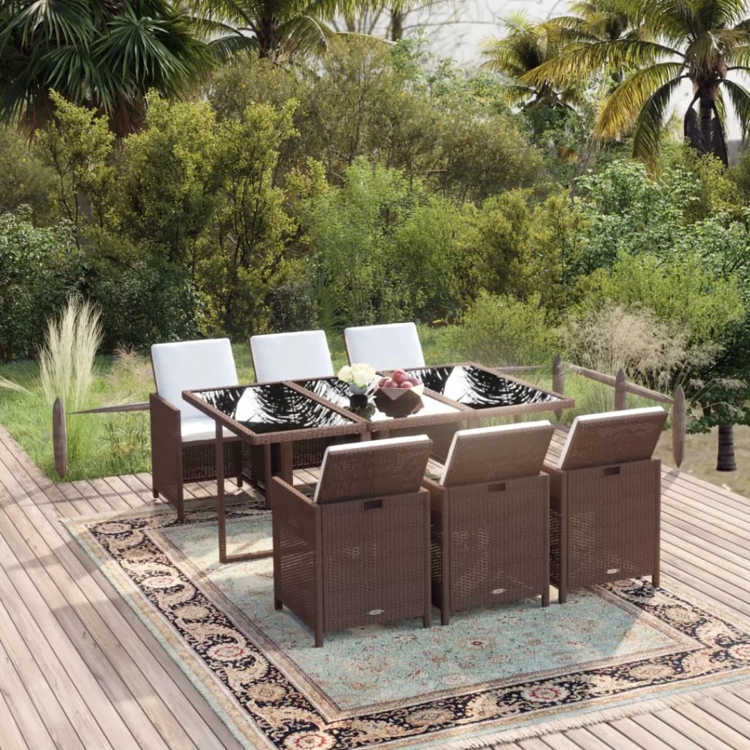 Vidaxl 7-tlg. Garten-essgruppe Mit Kissen Poly Rattan Braun günstig online kaufen