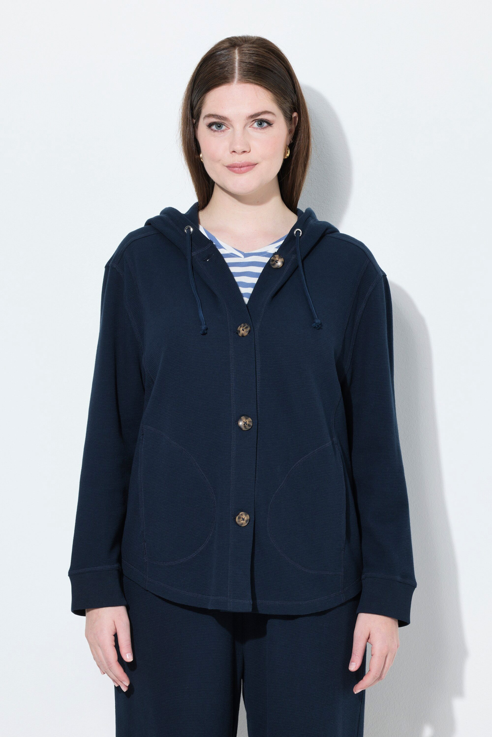Ulla Popken Sweatjacke Sweatjacke Waffelstruktur Kapuze günstig online kaufen