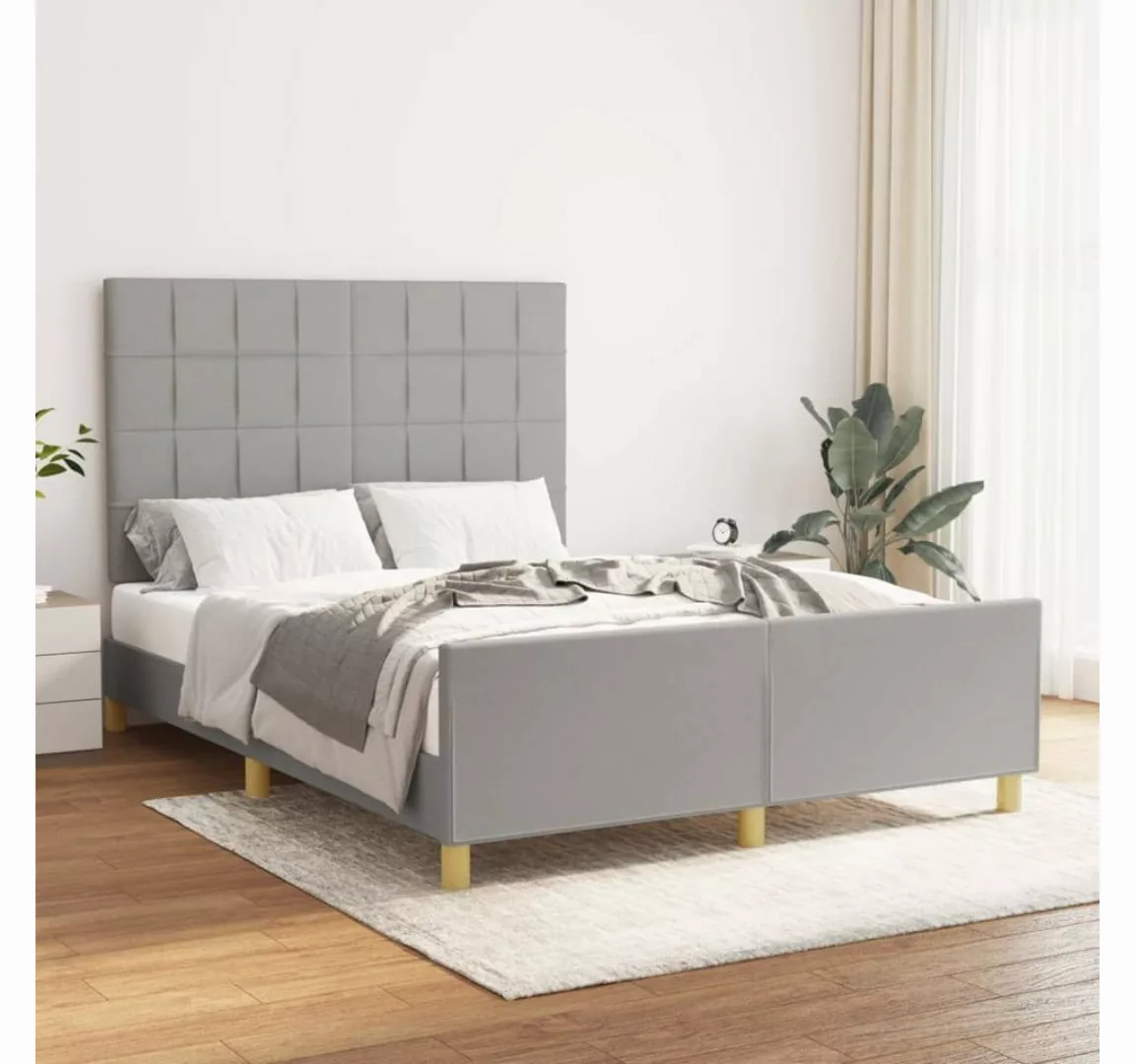 furnicato Bett Bettgestell mit Kopfteil Hellgrau 140x190 cm Stoff günstig online kaufen