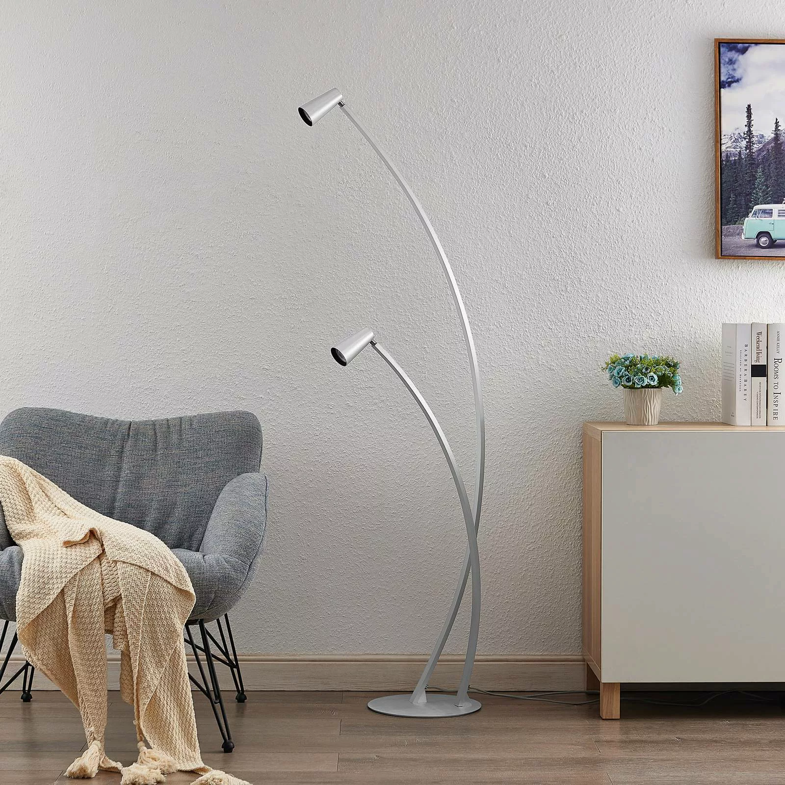 Lucande Velanoris Stehlampe, 2-fl., alu gebürstet günstig online kaufen
