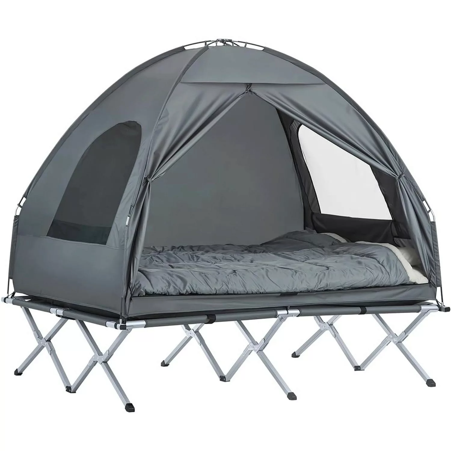 SoBuy Feldbett 4in1-Zelt mit Campingliege 2 Persone Grau OGS32-L-HG SoBuy 4 günstig online kaufen