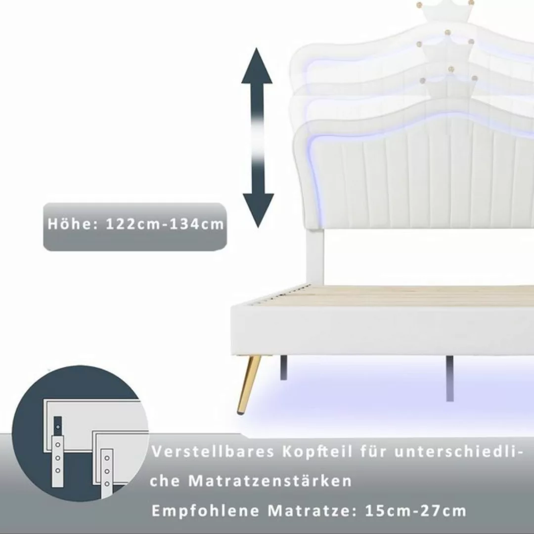 Flieks Polsterbett, LED Beleuchtung Krone Kunstleder Kinderbett 90x200cm we günstig online kaufen