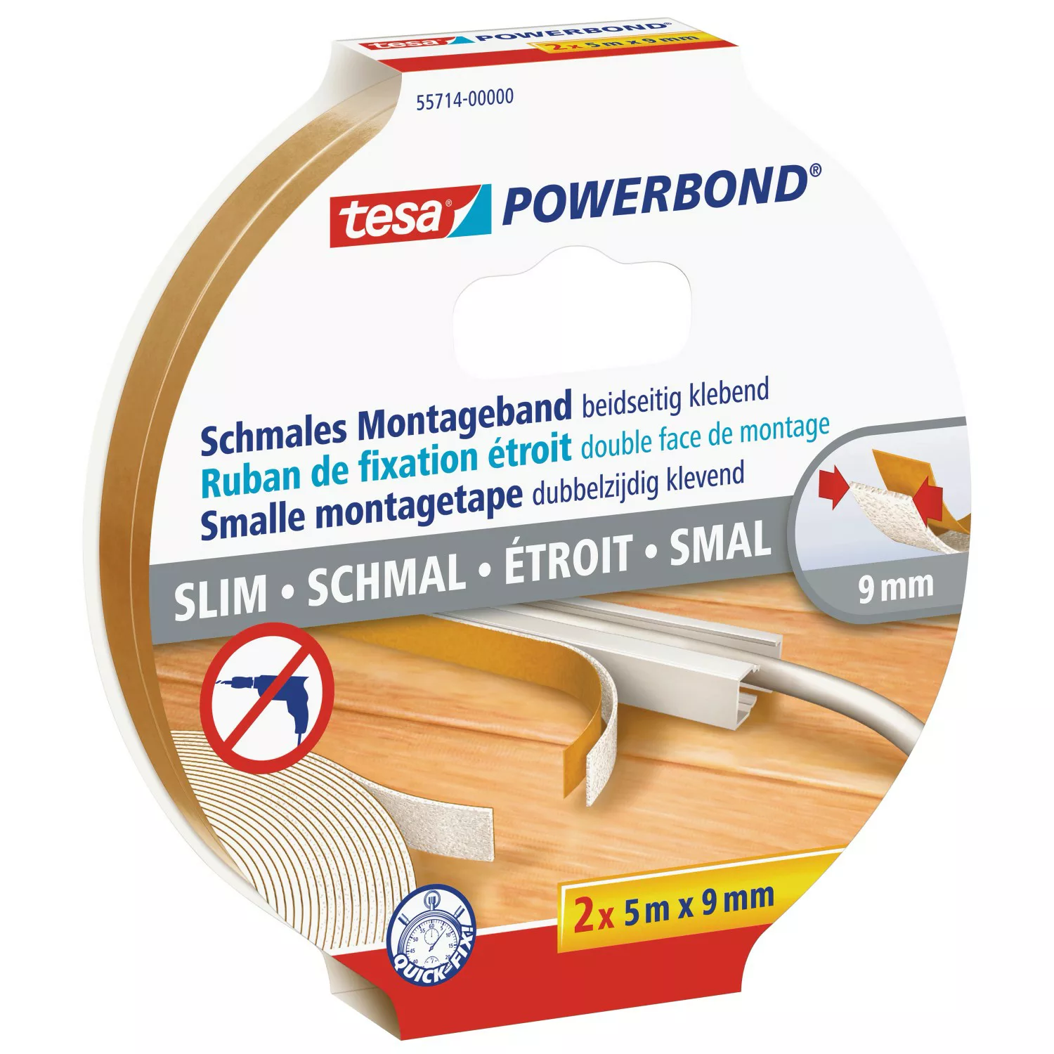 Tesa Powerbond Montageband schmal 2 Stück 5 m x 9 mm günstig online kaufen