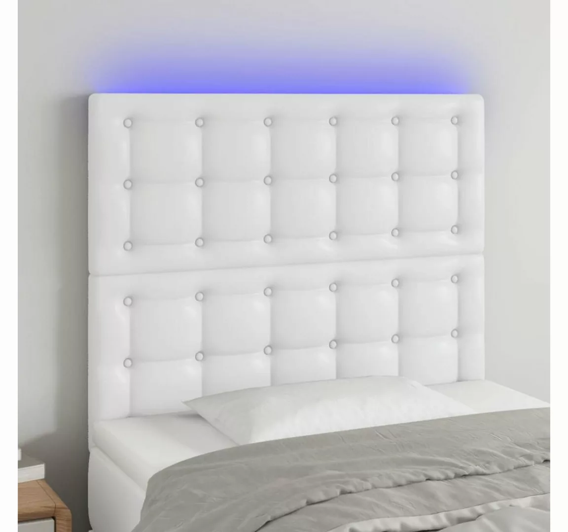 vidaXL Bett, LED Kopfteil Weiß 100x5x118/128 cm Kunstleder günstig online kaufen