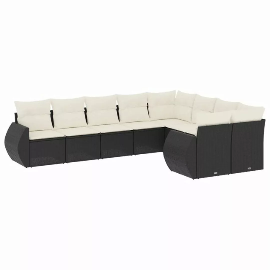 vidaXL Loungesofa 9-tlg. Garten-Sofagarnitur mit Kissen Schwarz Poly Rattan günstig online kaufen