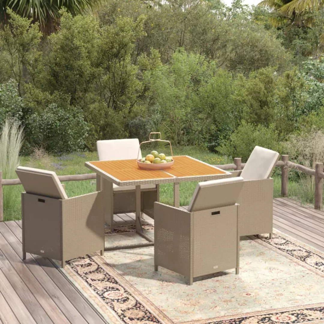 Vidaxl 5-tlg. Garten-essgruppe Mit Kissen Poly Rattan Beige günstig online kaufen