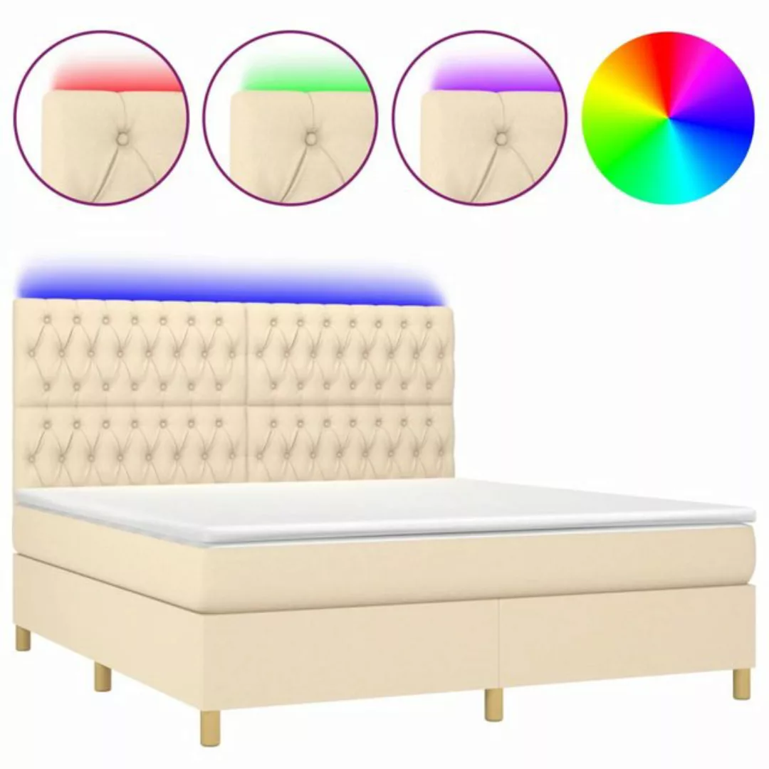 vidaXL Boxspringbett (180 x 200 cm, Knopfheftung Schräg, Creme), mit LED günstig online kaufen