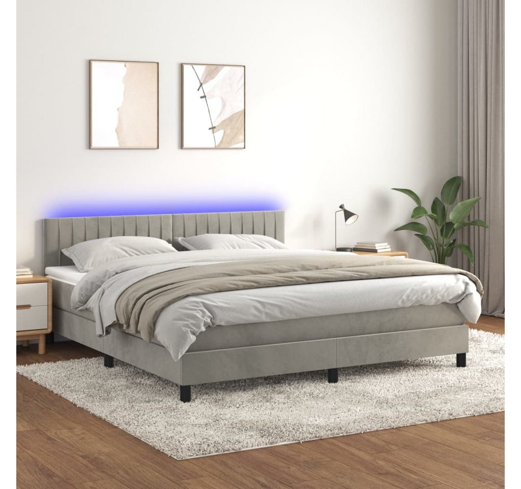 vidaXL Boxspringbett Boxspringbett mit Matratze LED Hellgrau 160x200 cm Sam günstig online kaufen