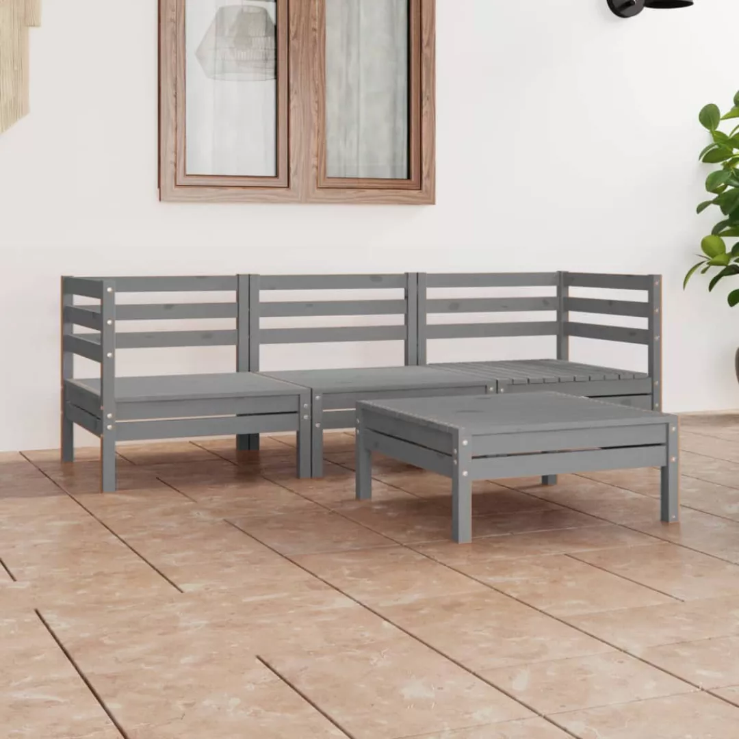 4-tlg. Garten-lounge-set Grau Kiefer Massivholz günstig online kaufen