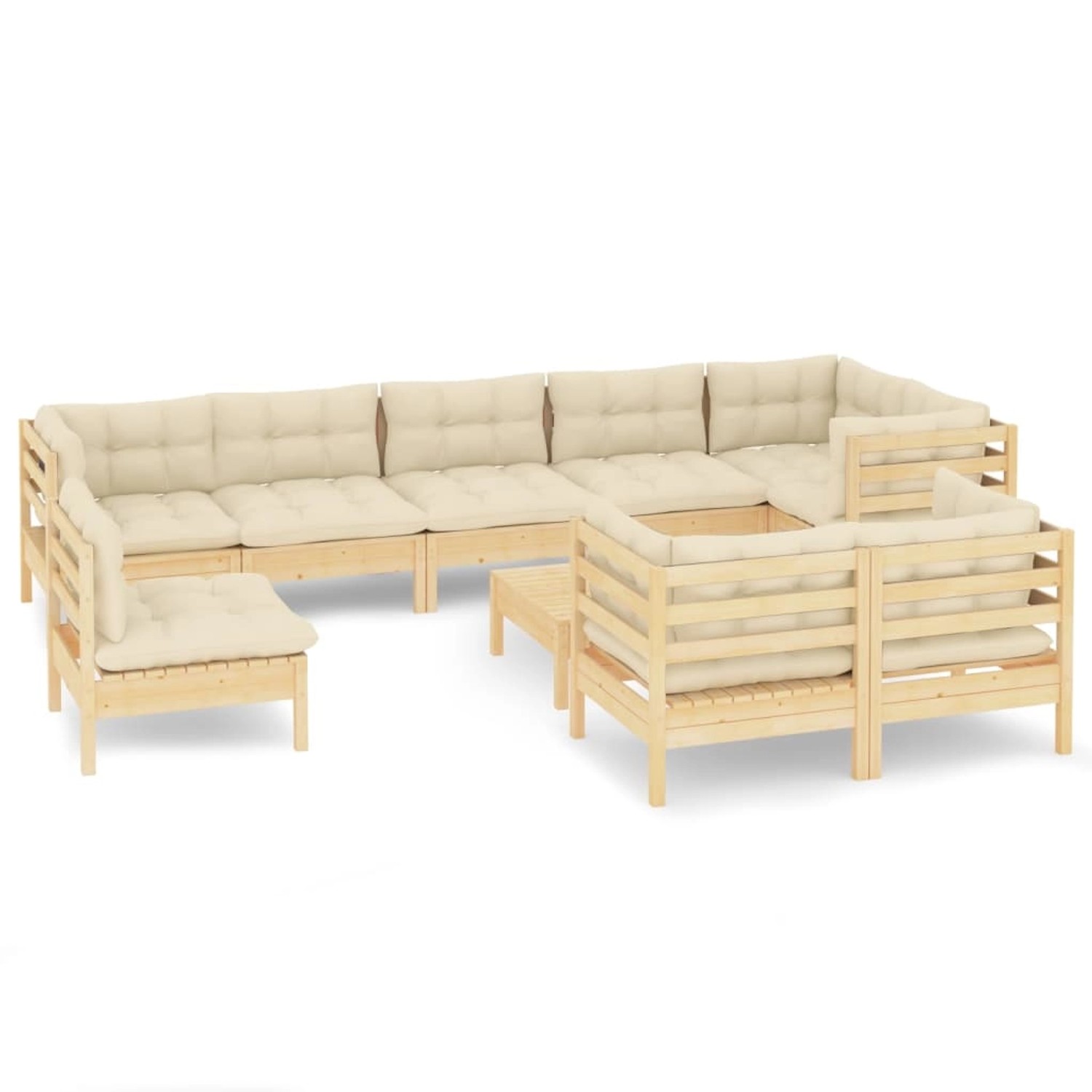 10-tlg. Garten-lounge-set Mit Creme Kissen Massivholz Kiefer günstig online kaufen