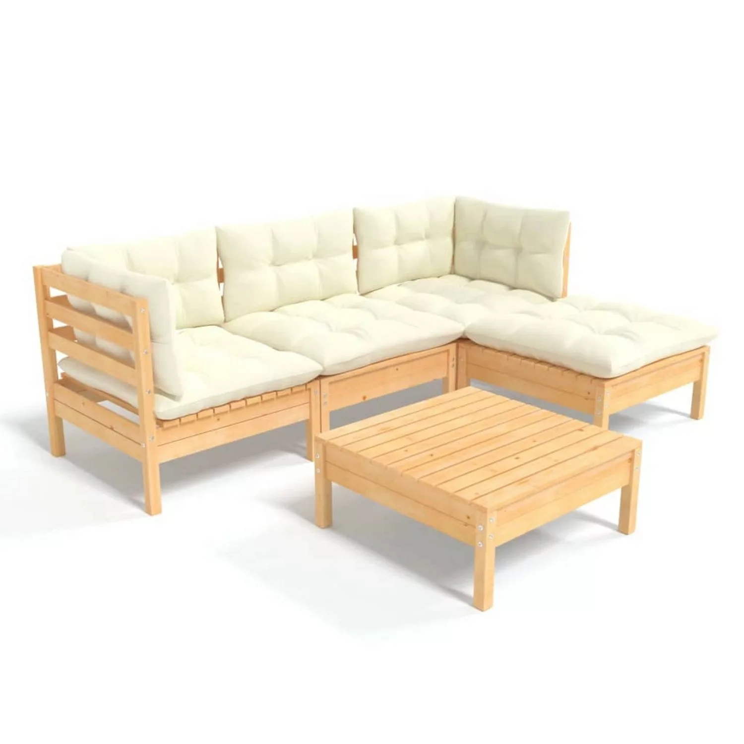 5-tlg. Garten-lounge-set Mit Creme Kissen Kiefernholz günstig online kaufen