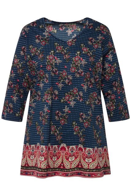 Ulla Popken Longshirt Longshirt A-Line Blüten Print Bordüre V-Ausschnitt günstig online kaufen