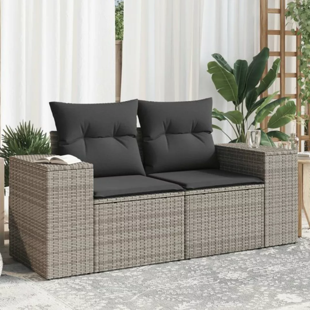 vidaXL Loungesofa Gartensofa 2-Sitzer mit Kissen Grau Poly Rattan, 1 Teile günstig online kaufen