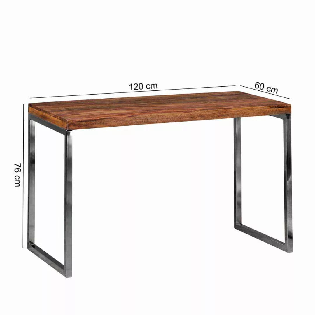 Schreibtisch aus Sheesham Massivholz Metall verchromt günstig online kaufen