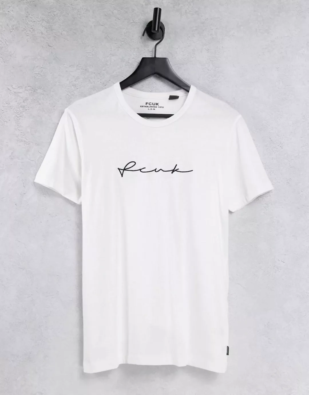 FCUK – T-Shirt in Weiß mit Logoschriftzug günstig online kaufen