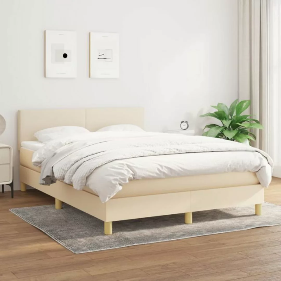 vidaXL Bettgestell Boxspringbett mit Matratze Creme 140x200 cm Stoff Bett B günstig online kaufen