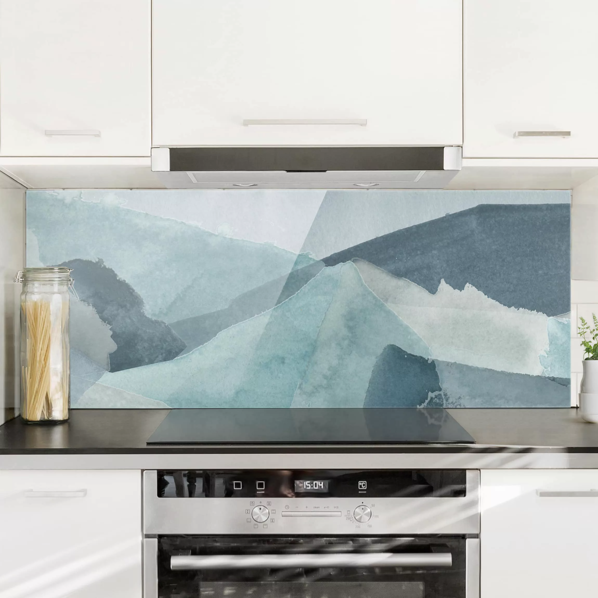 Glas Spritzschutz Abstrakt - Panorama Wogen in Blau III günstig online kaufen