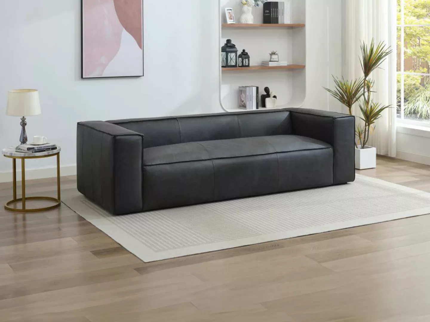Sofa 3-Sitzer - Leder - Schwarz - ESTELLE günstig online kaufen