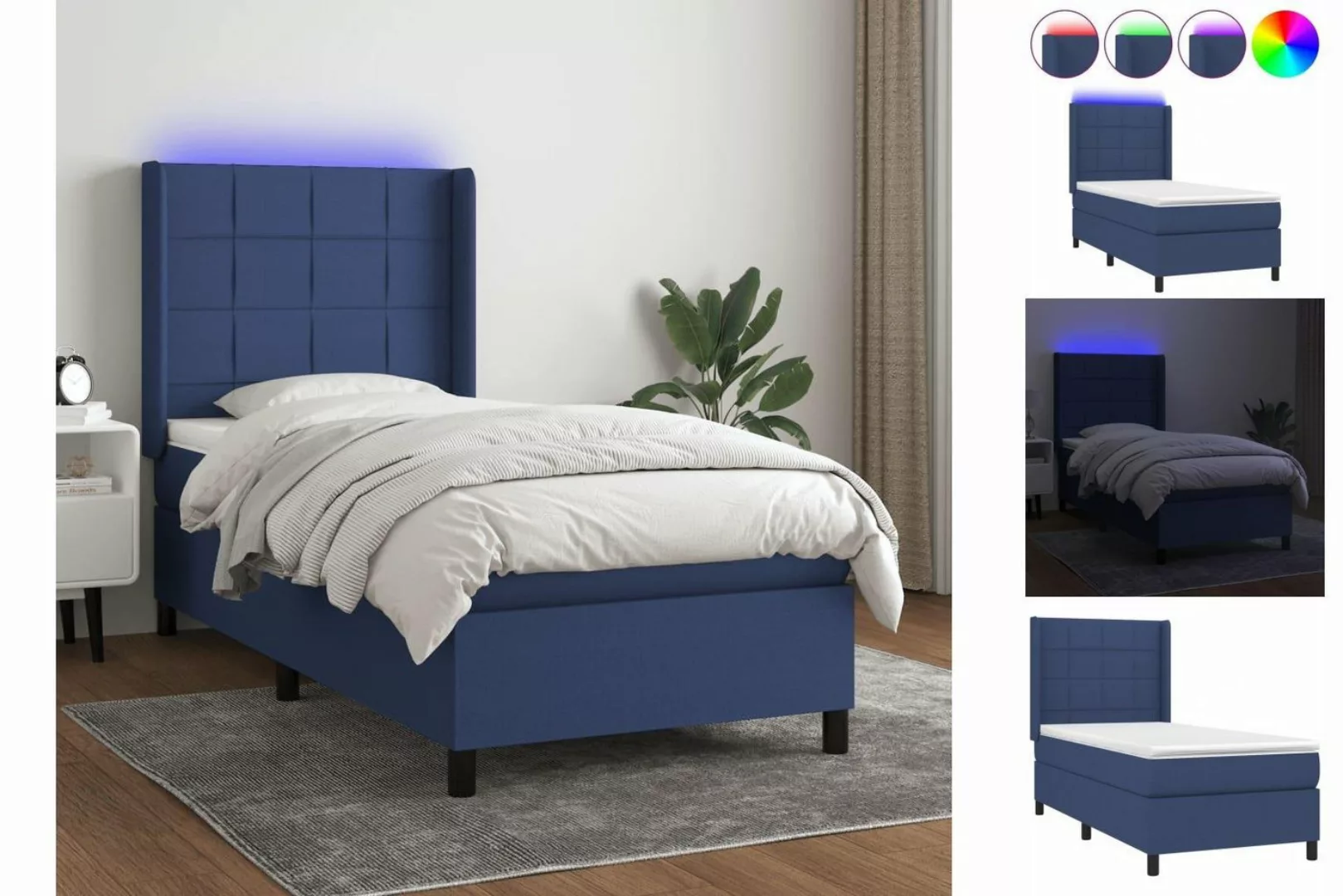 vidaXL Boxspringbett Boxspringbett mit Matratze und LED Stoff (90 x 190 cm, günstig online kaufen