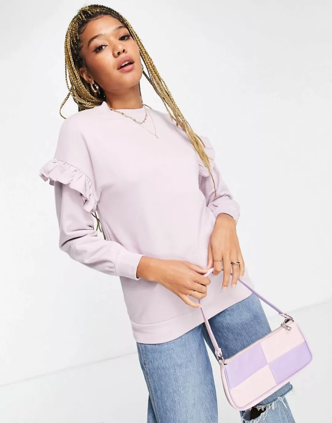 Influence – Pullover in Flieder mit Rüschenärmeln-Violett günstig online kaufen