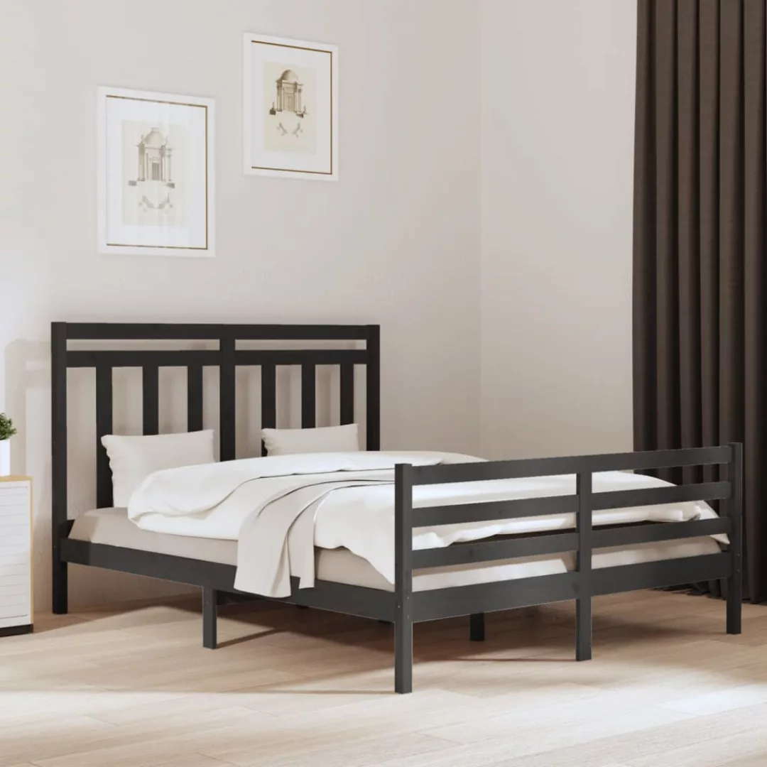vidaXL Bettgestell Massivholzbett Grau 160x200 cm Doppelbett Bett Bettrahme günstig online kaufen