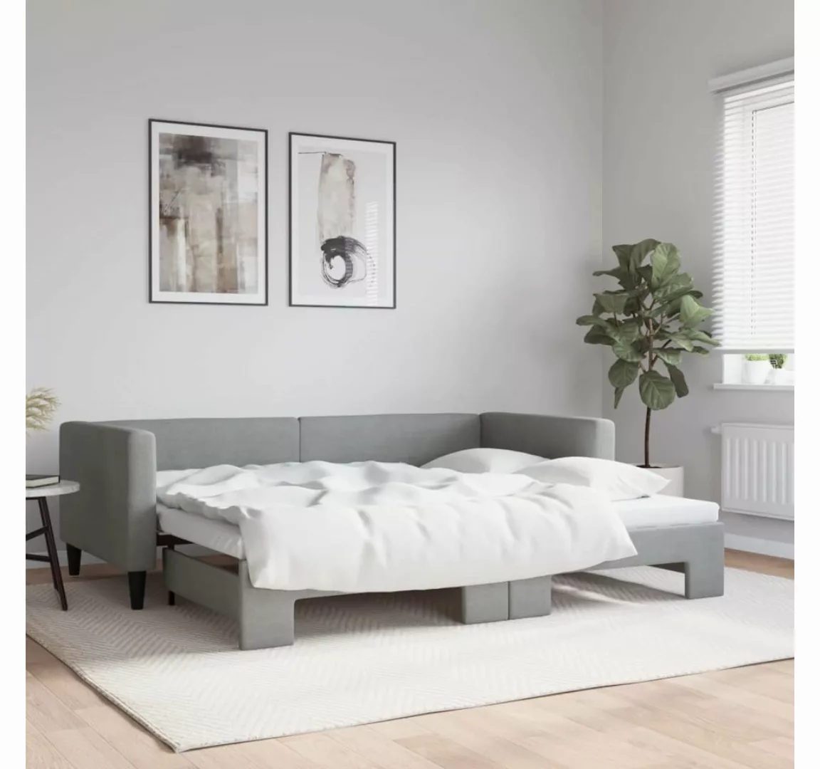 vidaXL Gästebett Gästebett Tagesbett Ausziehbar Hellgrau 90x190 cm Stoff Be günstig online kaufen