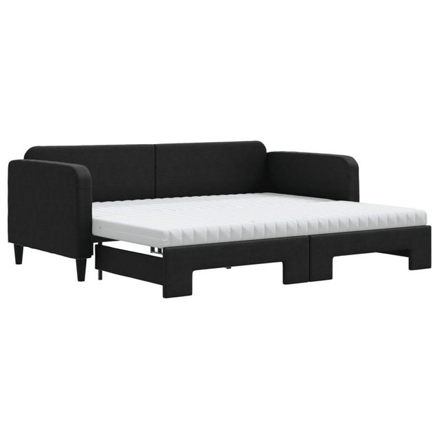 vidaXL Bett Tagesbett Ausziehbar mit Matratzen Schwarz 90x200 cm Stoff günstig online kaufen