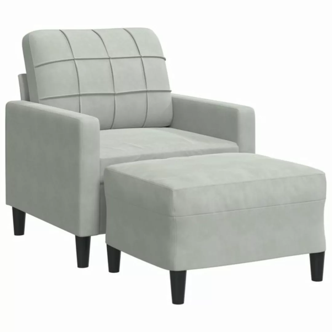 vidaXL Sofa Sessel mit Hocker 60 cm Samt, Hellgrau günstig online kaufen