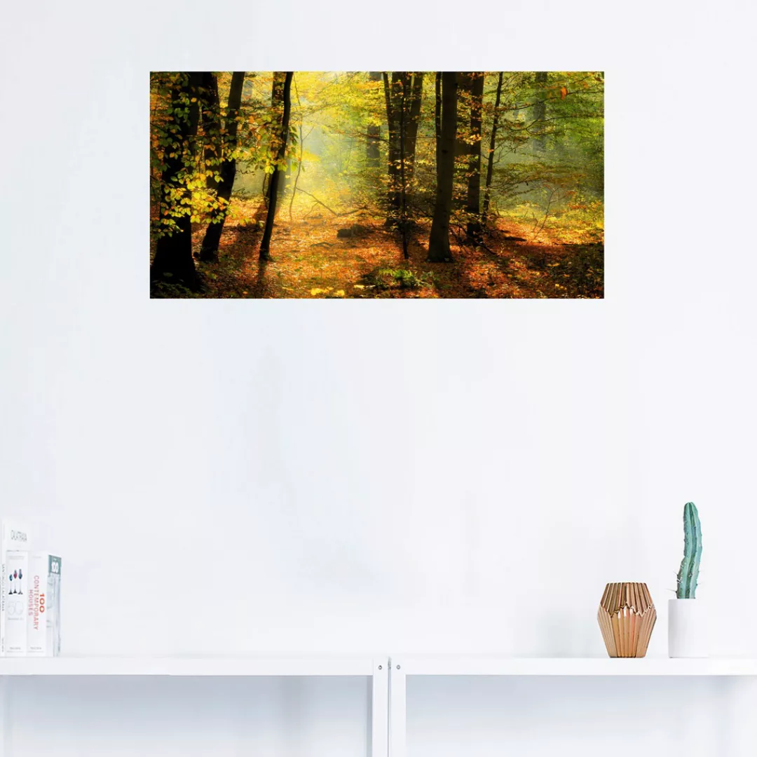 Artland Wandbild »Herbstlicht im Wald«, Wald, (1 St.), als Leinwandbild, Po günstig online kaufen