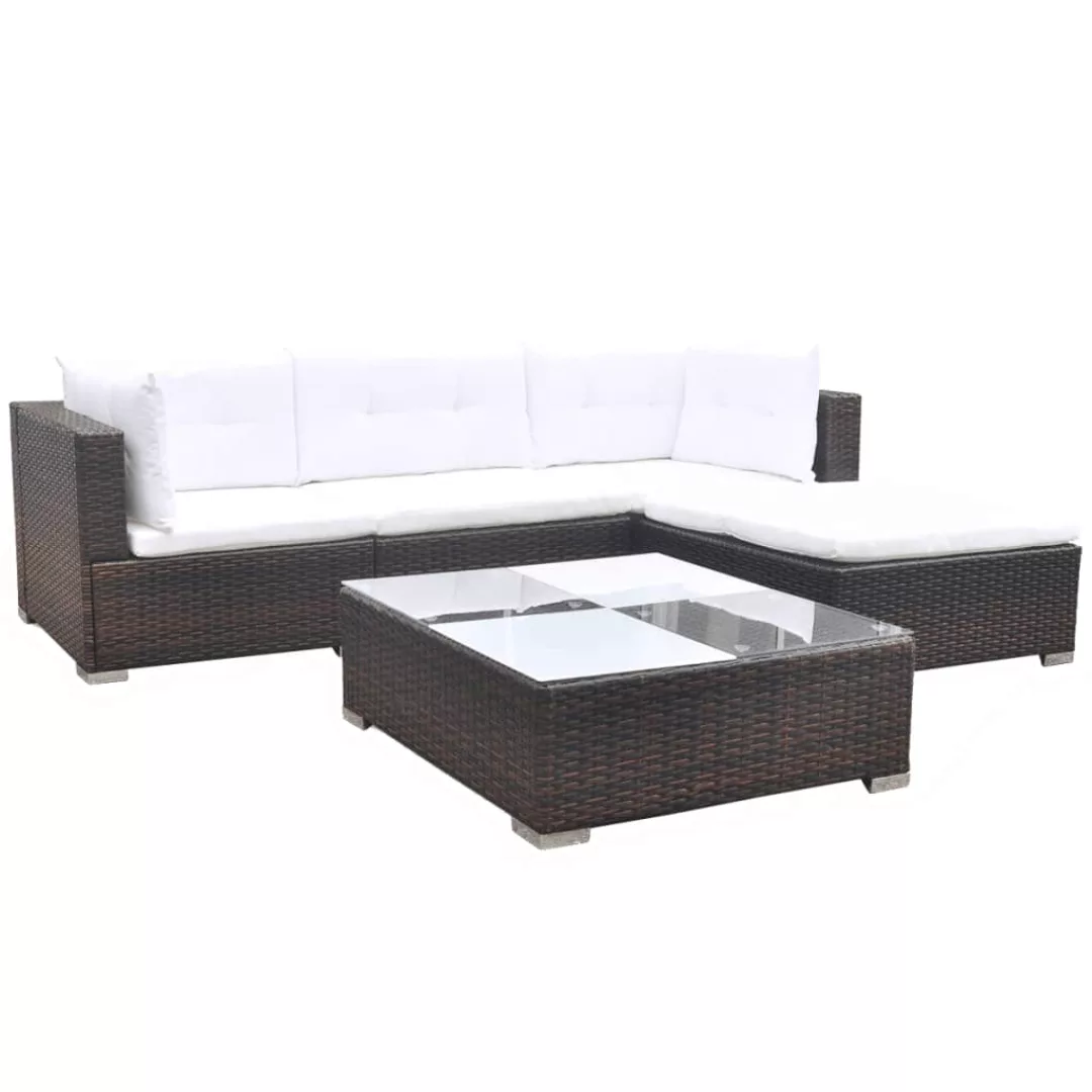 Vidaxl 5-tlg. Garten-lounge-set Mit Kissen Poly Rattan Braun günstig online kaufen