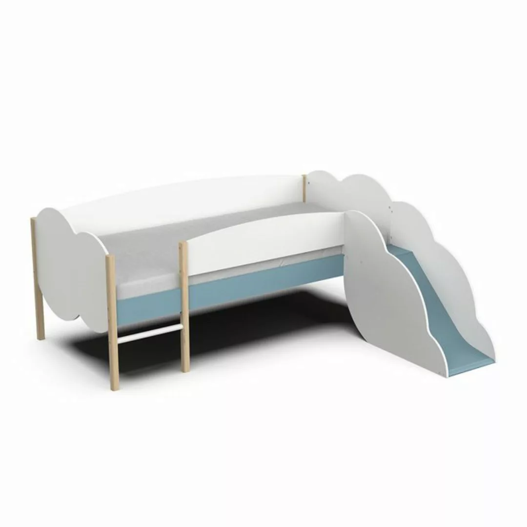 habeig Hochbett Bett mit Rutsche Kinderbett Spielbett weiss blau 206x183x85 günstig online kaufen