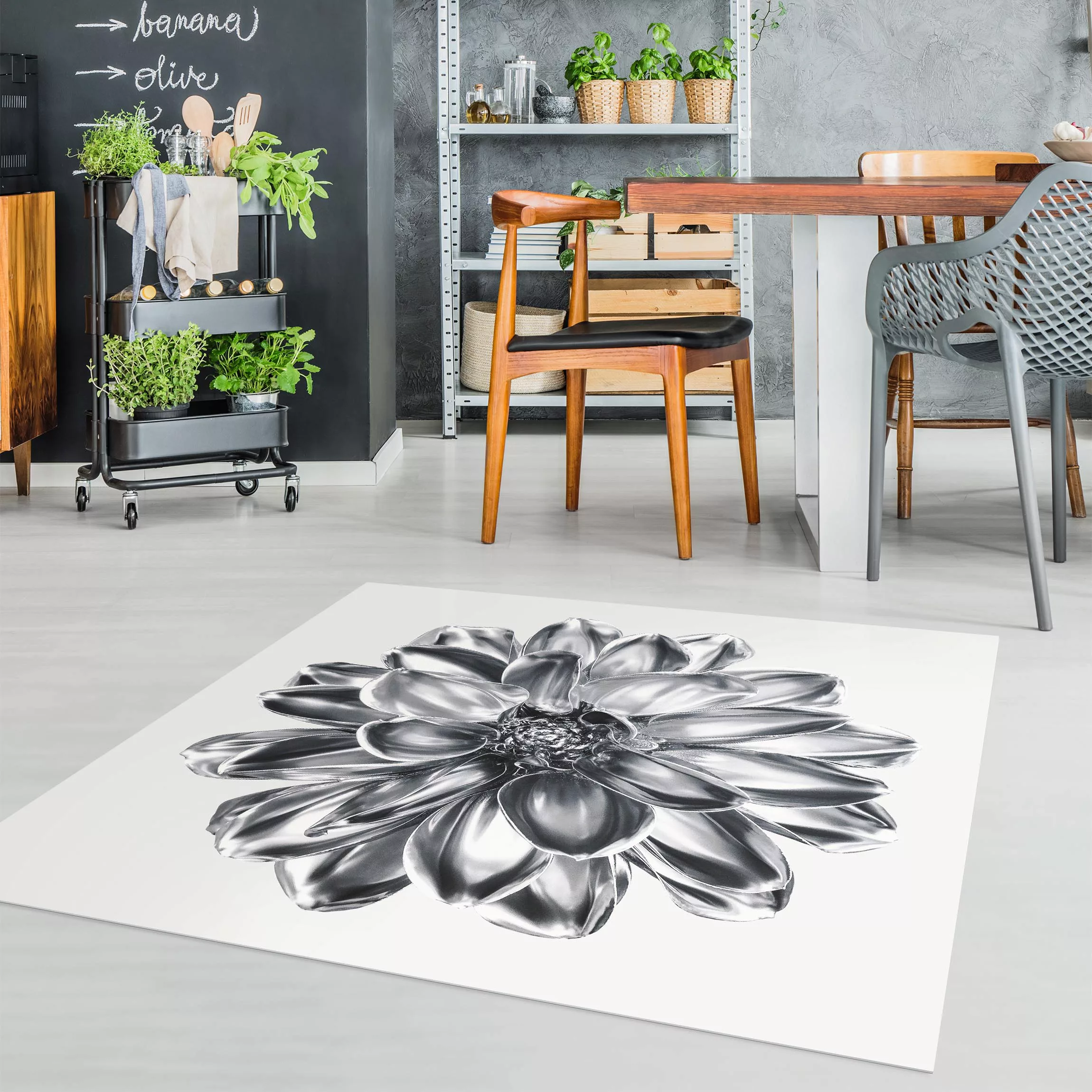 Vinyl-Teppich Dahlie Blume Silber Metallic günstig online kaufen