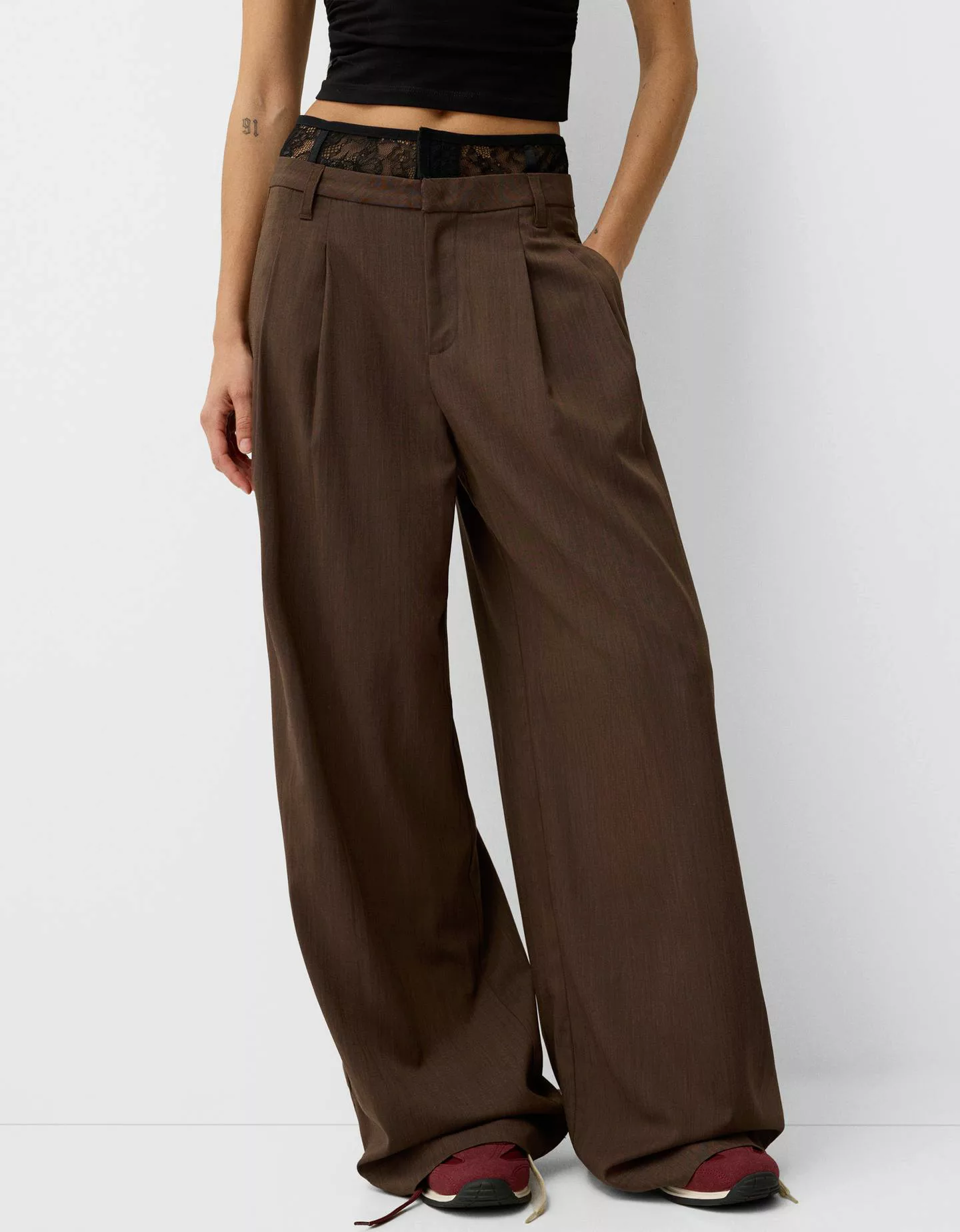 Bershka Weite Tailored-Hose Damen 38 Braun günstig online kaufen